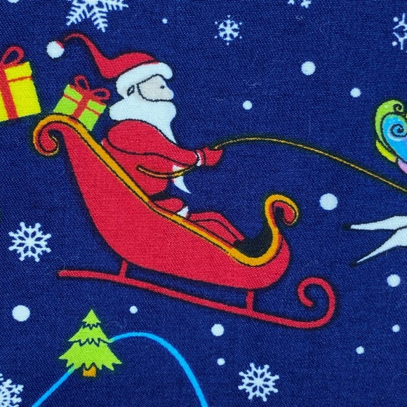 Serene Uniforms Womens Size Large Scrub Top Blue Christmas Santa Claus Unicorn - Picture 5 of 9